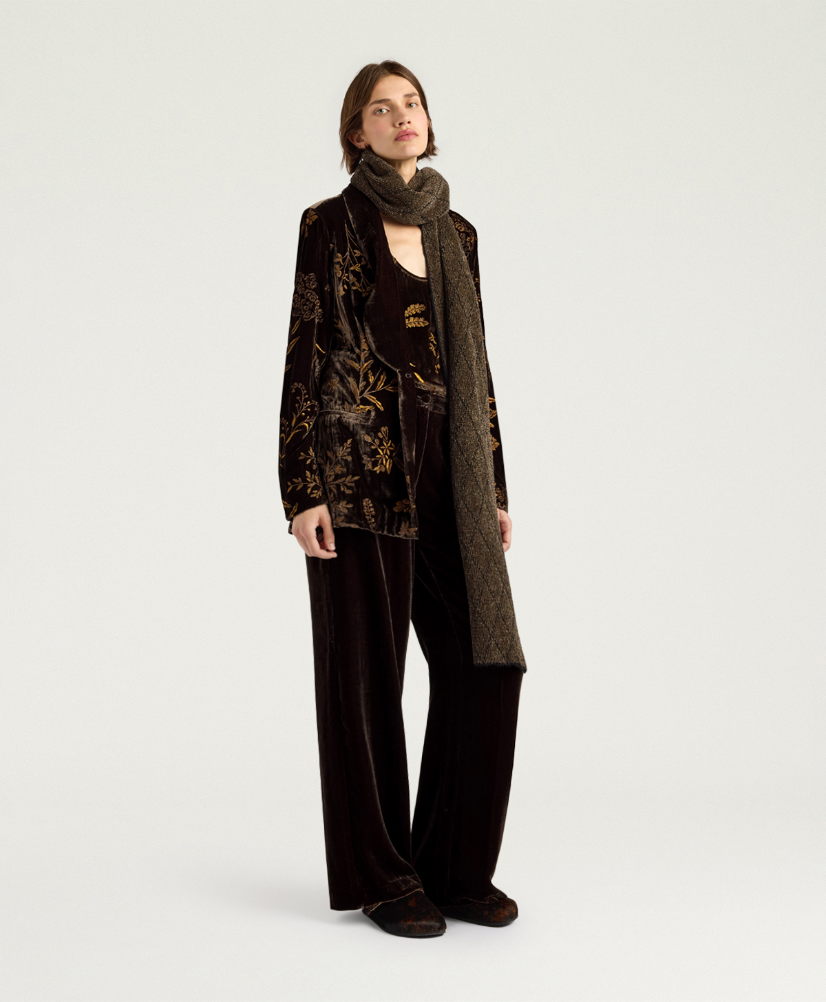 DAHLIA JACKET IN EMBROIDERED VELVET - BROWN - Momonì