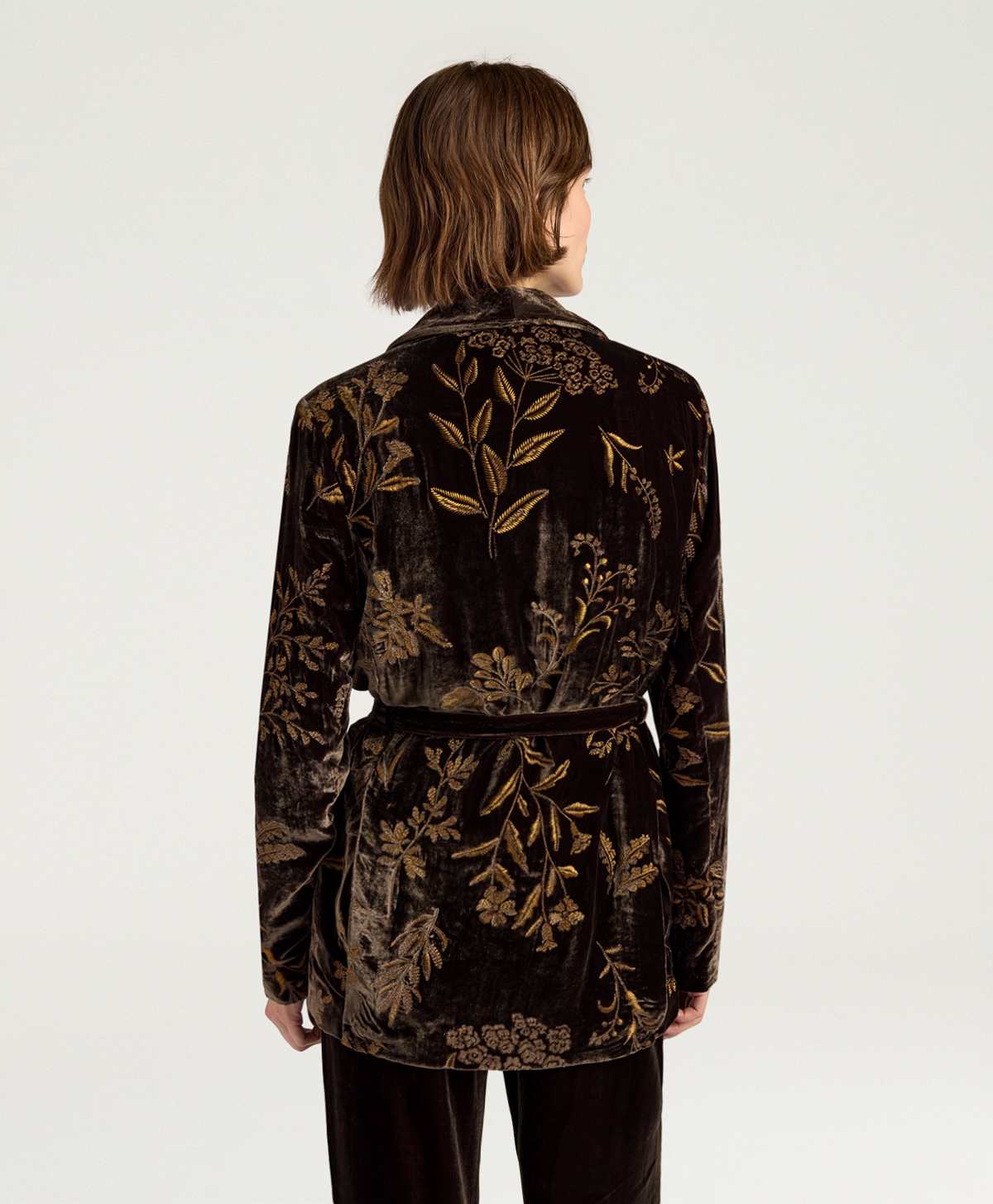 DAHLIA JACKET IN EMBROIDERED VELVET - BROWN - Momonì