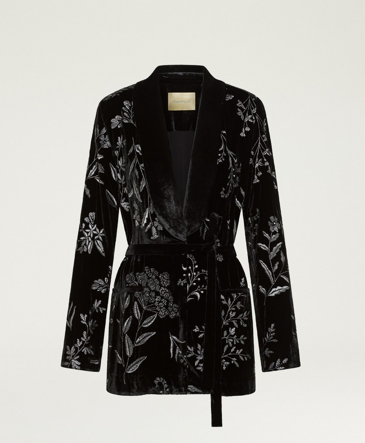 DAHLIA JACKET IN EMBROIDERED VELVET - BLACK - Momonì