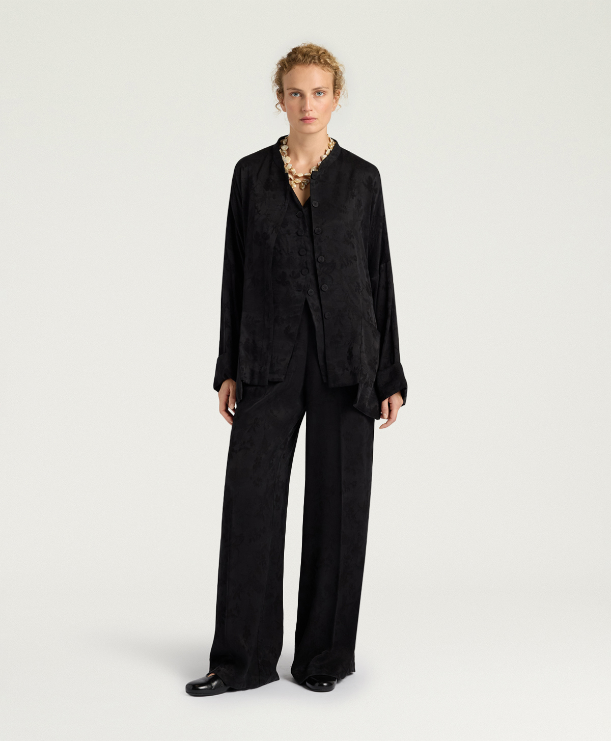 VESTE STOWE EN CUPRO JACQUARD - NOIR - Momonì
