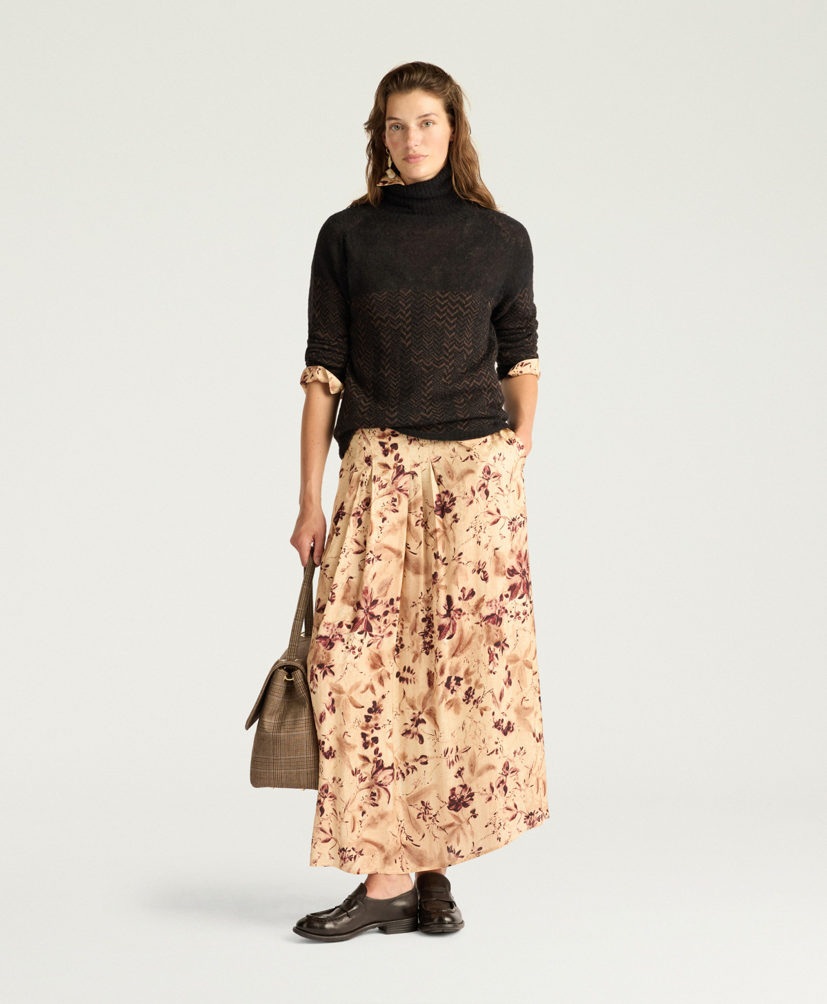 MAGLIA TWAIN IN JAQUARD - MARRONE/NERO - Momonì