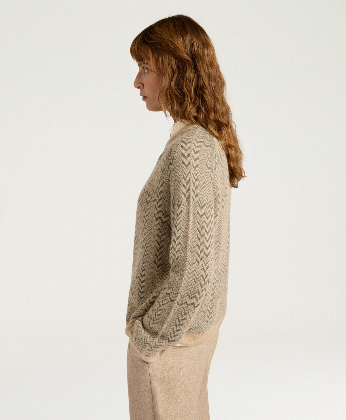 TRICOT SAGE EN JACQUARD - VERT/BEIGE - Momonì