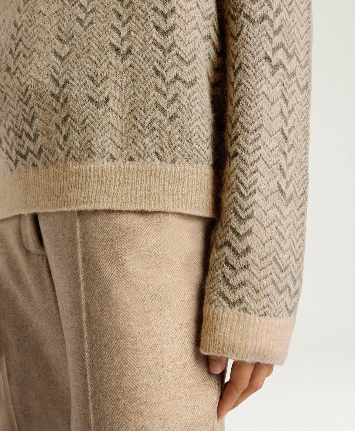 TRICOT SAGE EN JACQUARD - VERT/BEIGE - Momonì