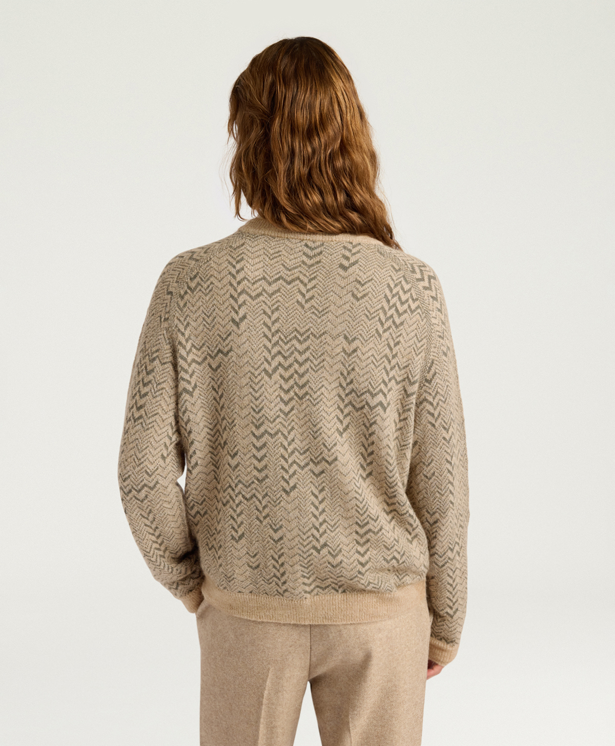 TRICOT SAGE EN JACQUARD - VERT/BEIGE - Momonì