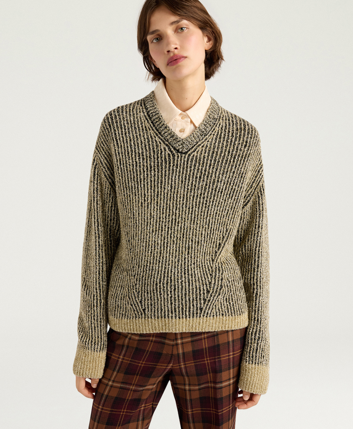 PLUM SWEATER IN JACQUARD - BLACK/GOLD - Momonì