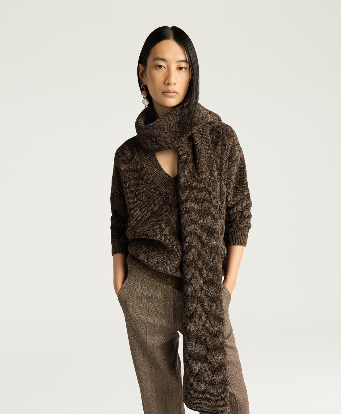 TRICOT ORKNEY EN JACQUARD - BEIGE/NOIR - Momonì