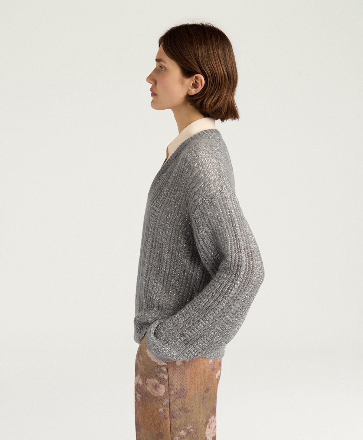 ADA SWEATER IN MOHAIR/SEQUINS - GUNMETAL GRAY - Momonì