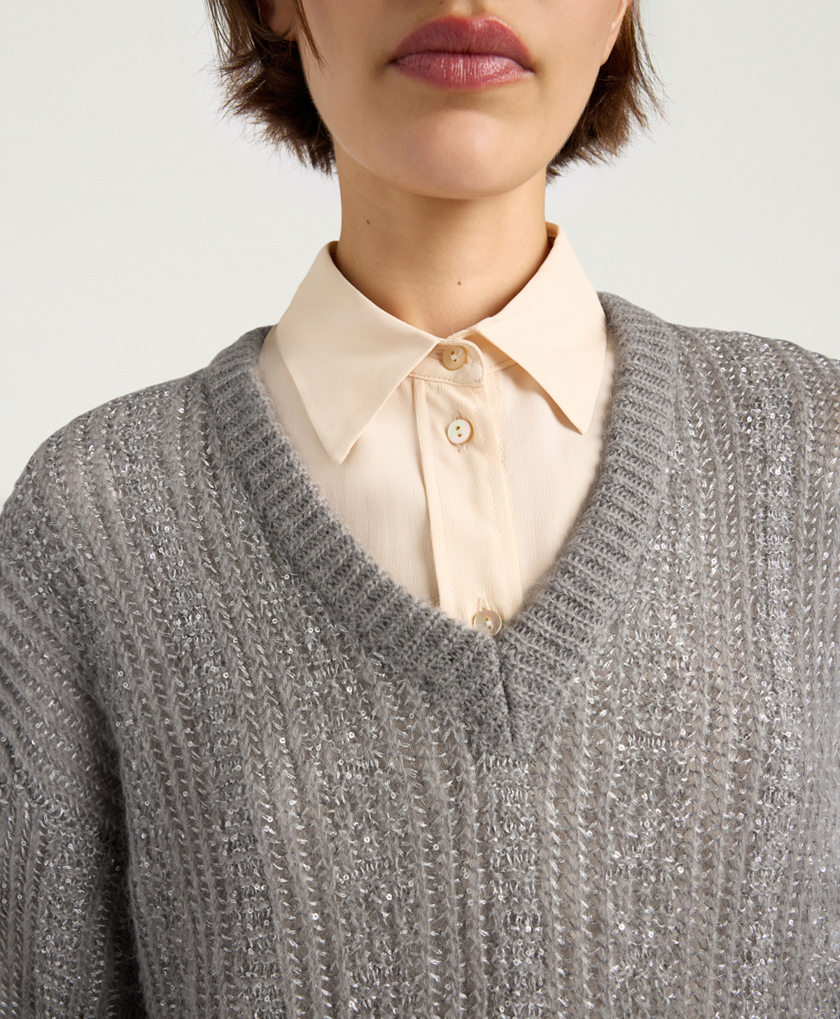 ADA SWEATER IN MOHAIR/SEQUINS - GUNMETAL GRAY - Momonì