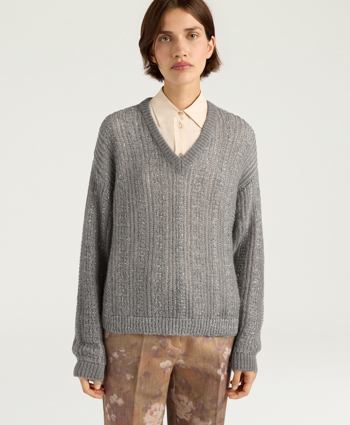 ADA SWEATER IN MOHAIR/SEQUINS - GUNMETAL GRAY - Momonì