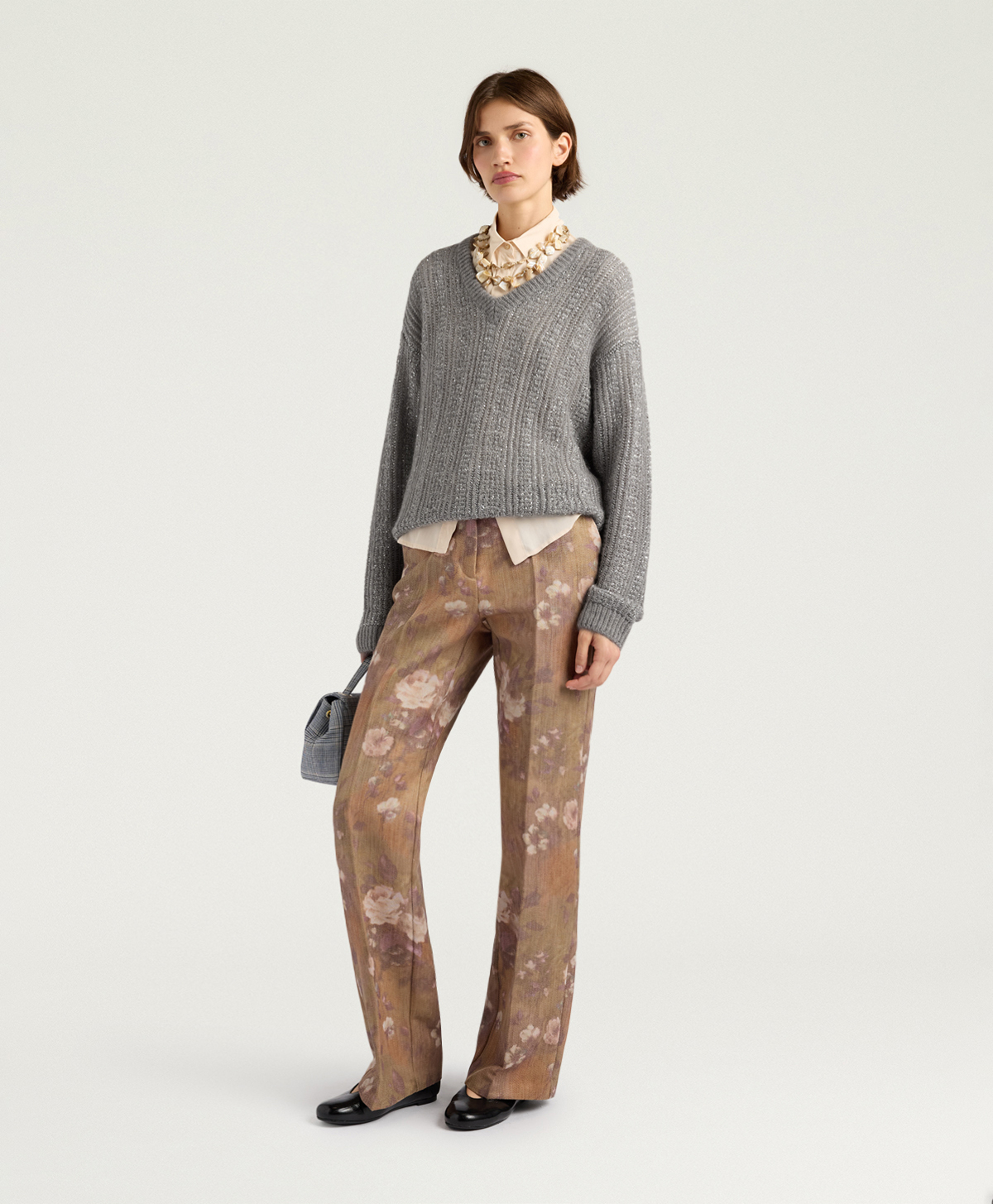 ADA SWEATER IN MOHAIR/SEQUINS - GUNMETAL GRAY - Momonì