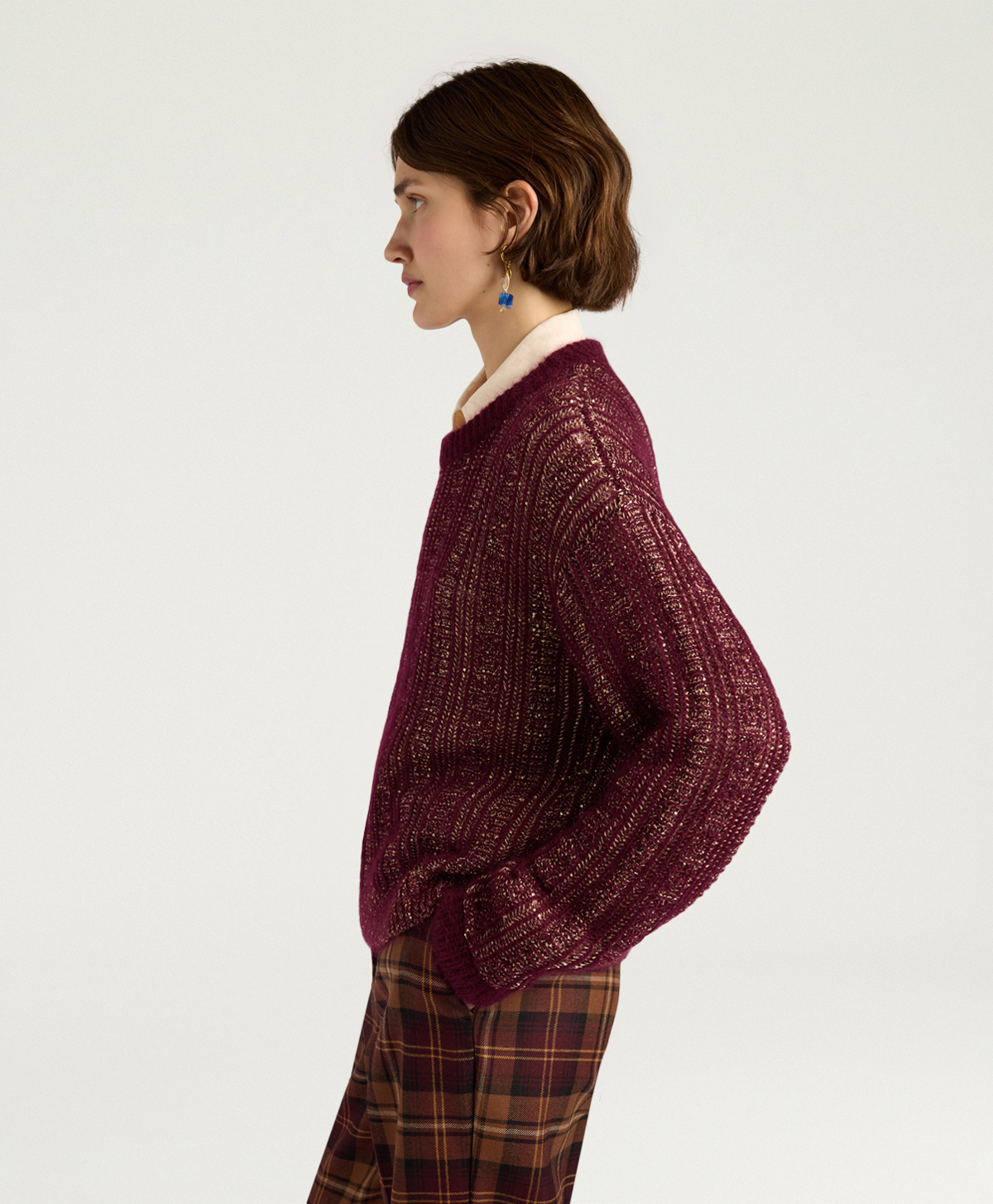 THELMA SWEATER IN MOHAIR/SEQUINS - WINE RED - Momonì