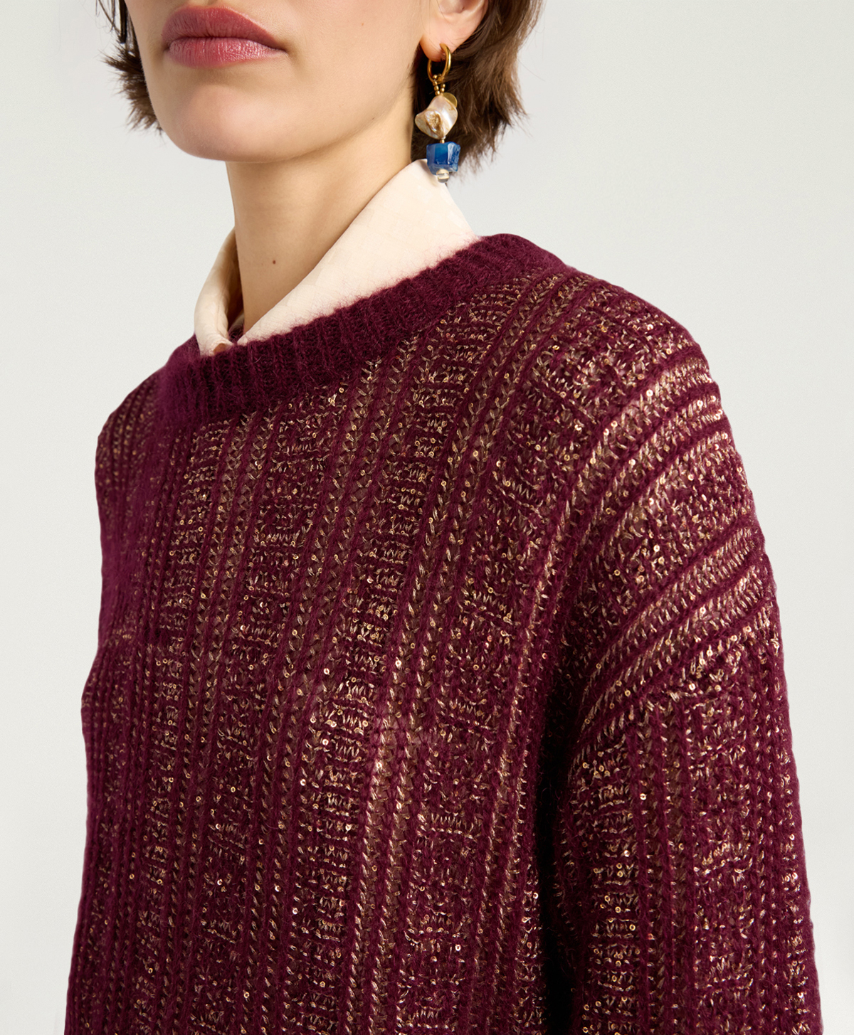 THELMA SWEATER IN MOHAIR/SEQUINS - WINE RED - Momonì