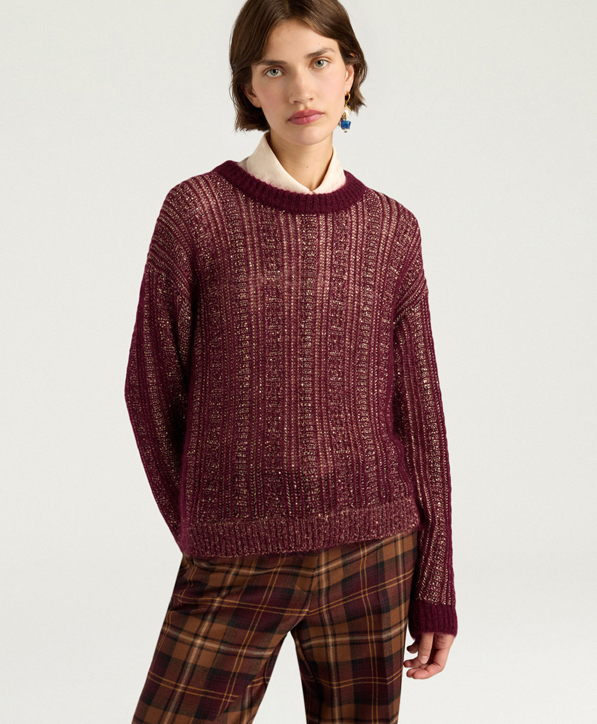 THELMA SWEATER IN MOHAIR/SEQUINS - WINE RED - Momonì