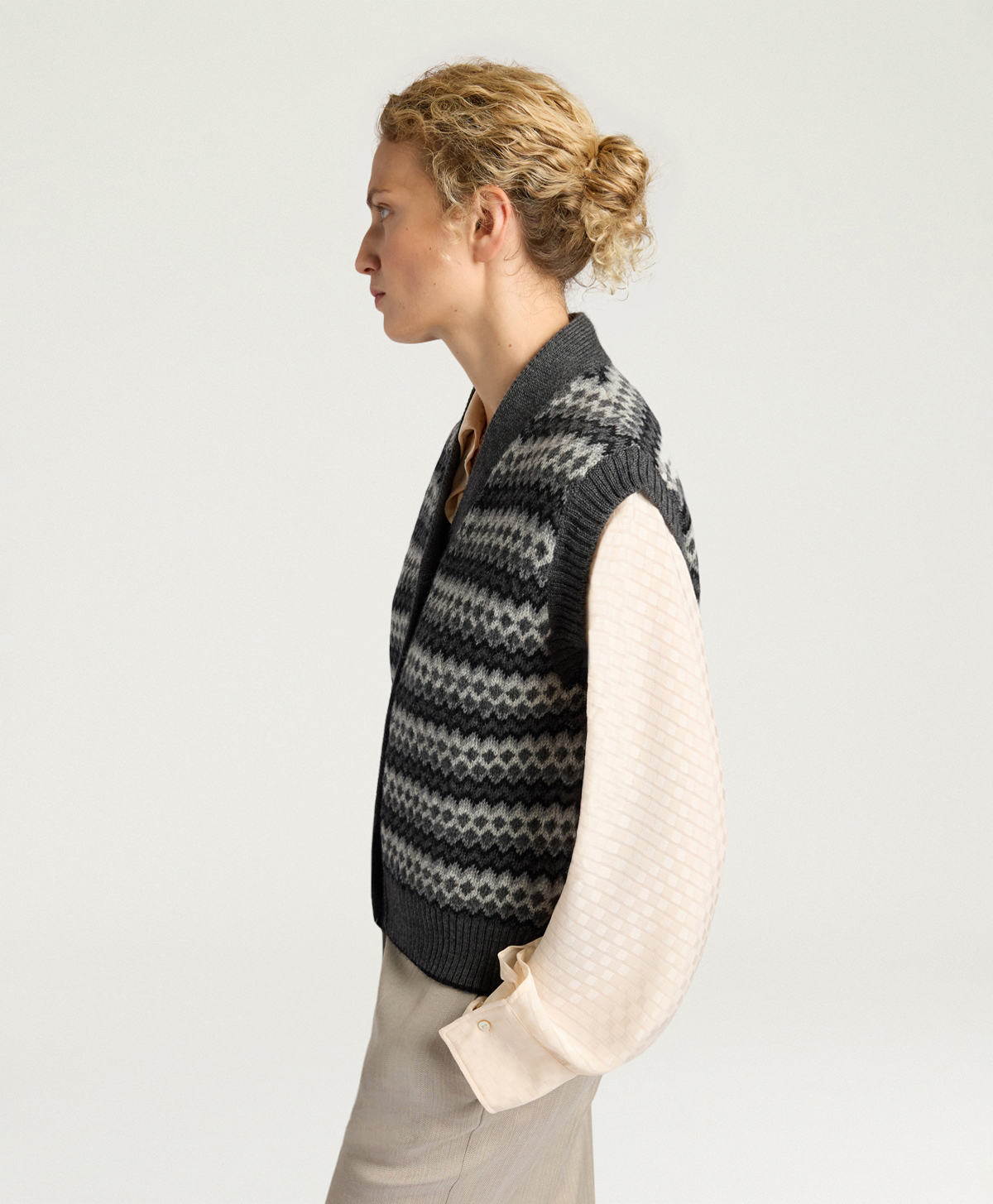 THYME GILET IN JACQUARD - GREY MULTICOLOR - Momonì