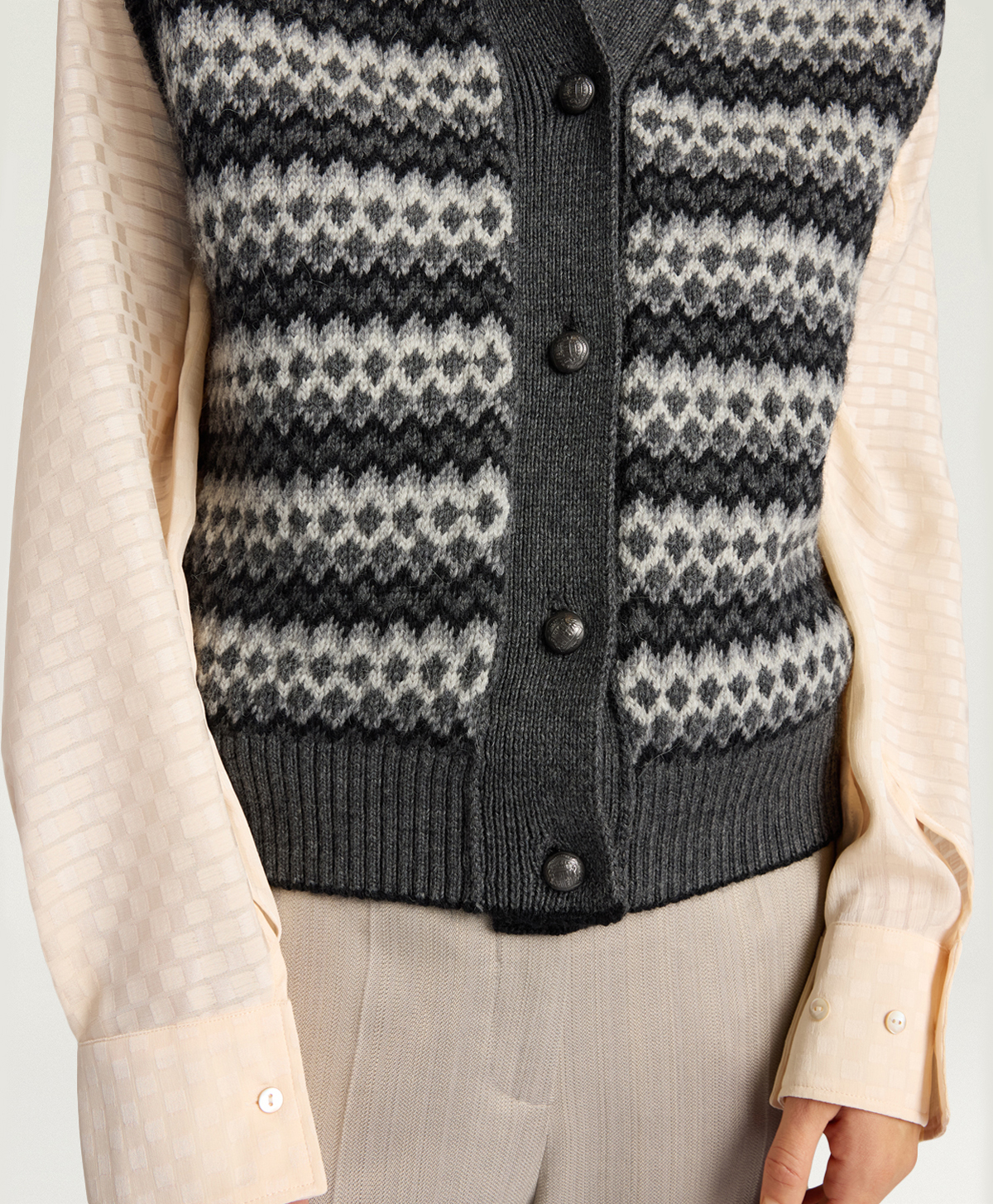 THYME GILET IN JACQUARD - GREY MULTICOLOR - Momonì