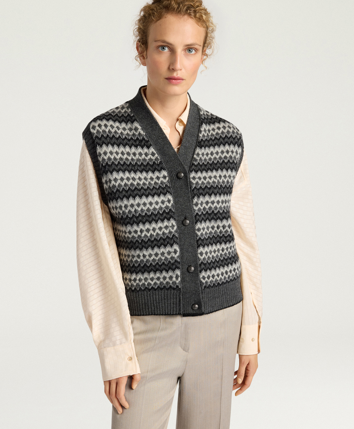 THYME GILET IN JACQUARD - GREY MULTICOLOR - Momonì