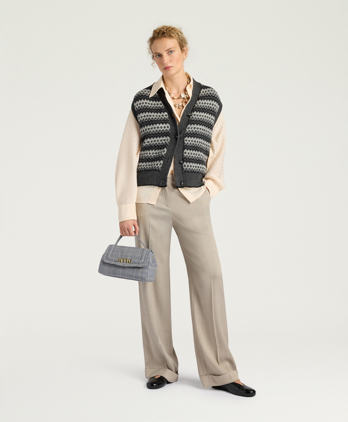 THYME GILET IN JACQUARD - GREY MULTICOLOR - Momonì