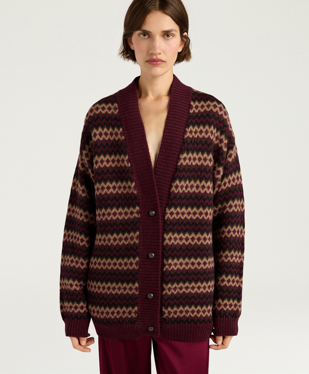 SELWIN CARDIGAN IN JACQUARD - BURGUNDY MULTICOLOR - Clothing - Momonì