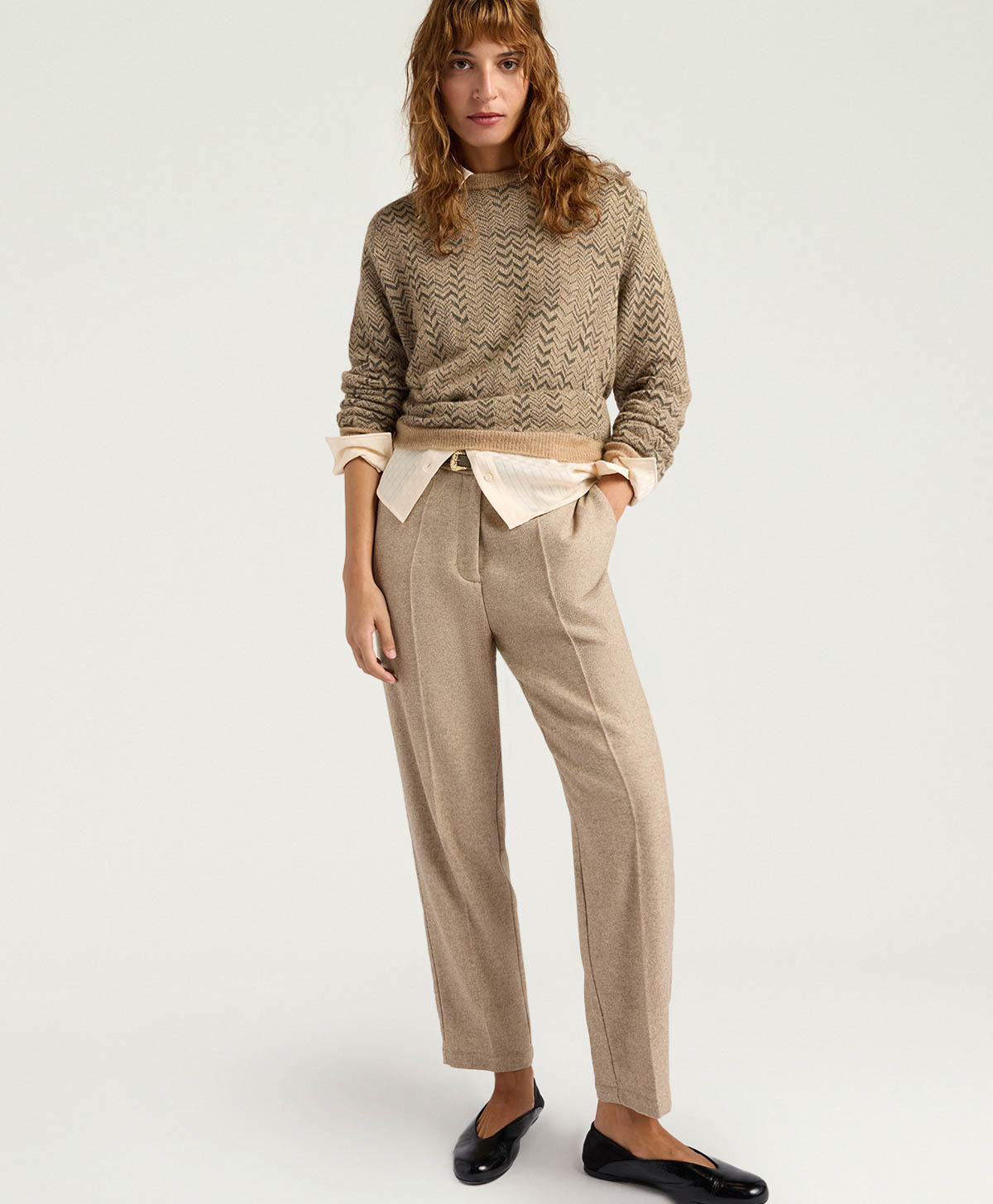 MATTHIEU PANTS IN CHEVRON WOOL - BEIGE - Clothing - Momonì
