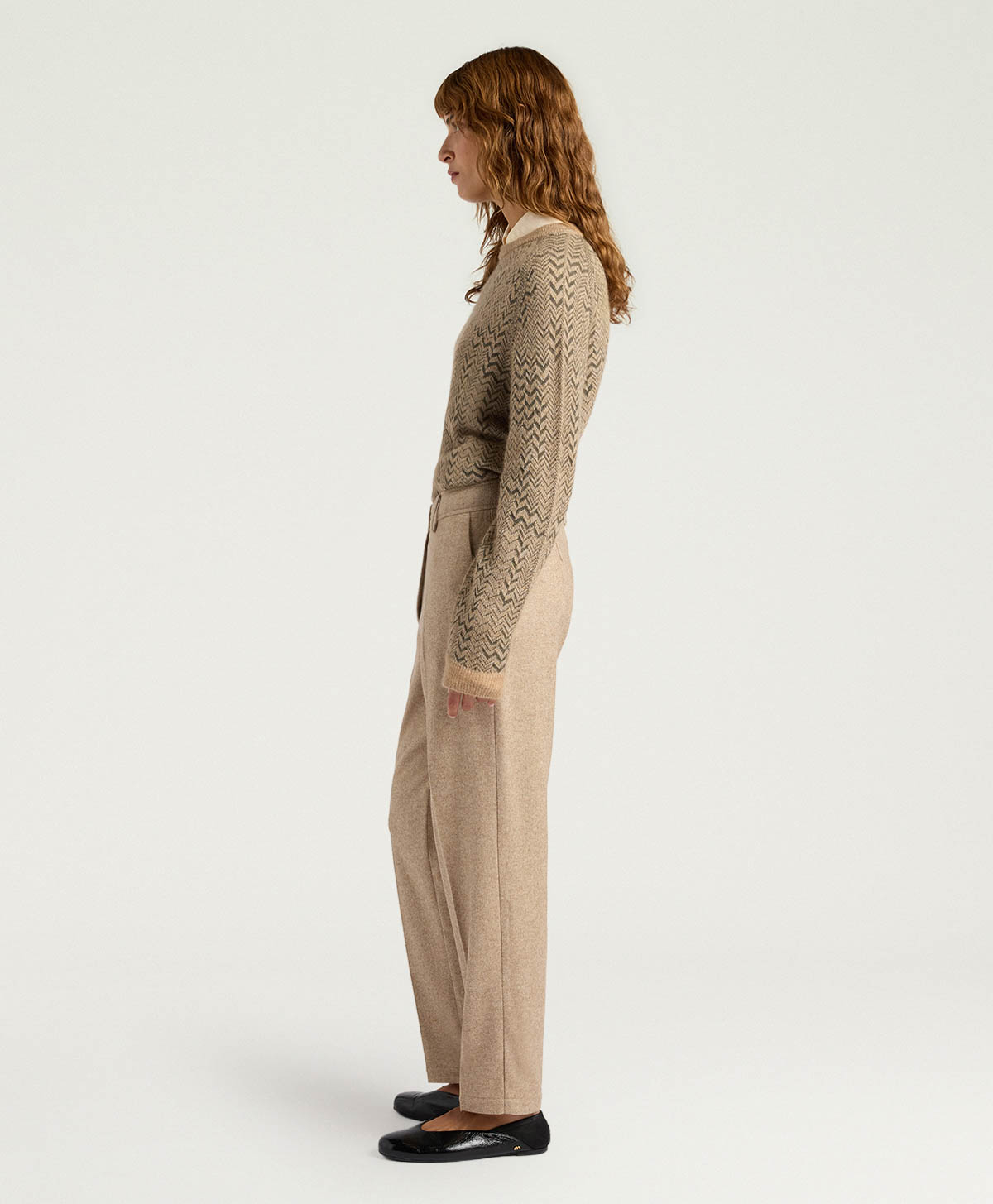 MATTHIEU PANTS IN CHEVRON WOOL - BEIGE - Momonì