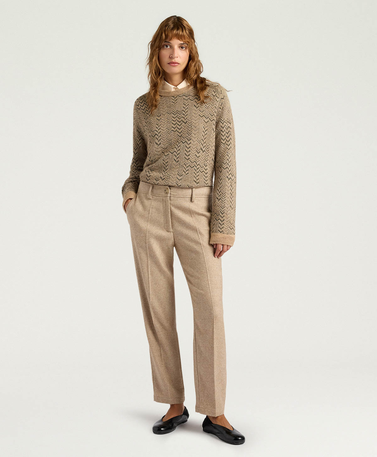 MATTHIEU PANTS IN CHEVRON WOOL - BEIGE - Momonì