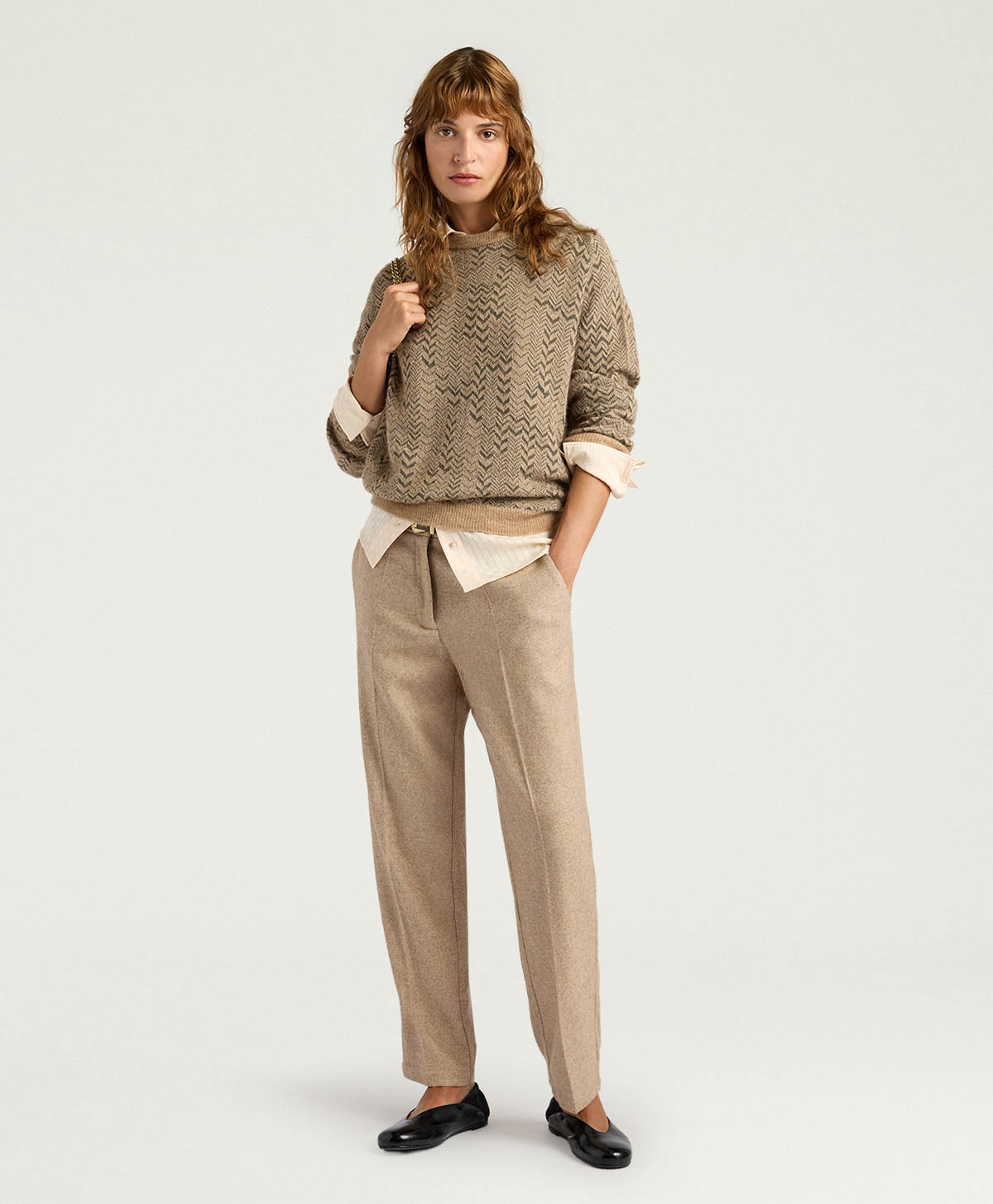 MATTHIEU PANTS IN CHEVRON WOOL - BEIGE - Momonì