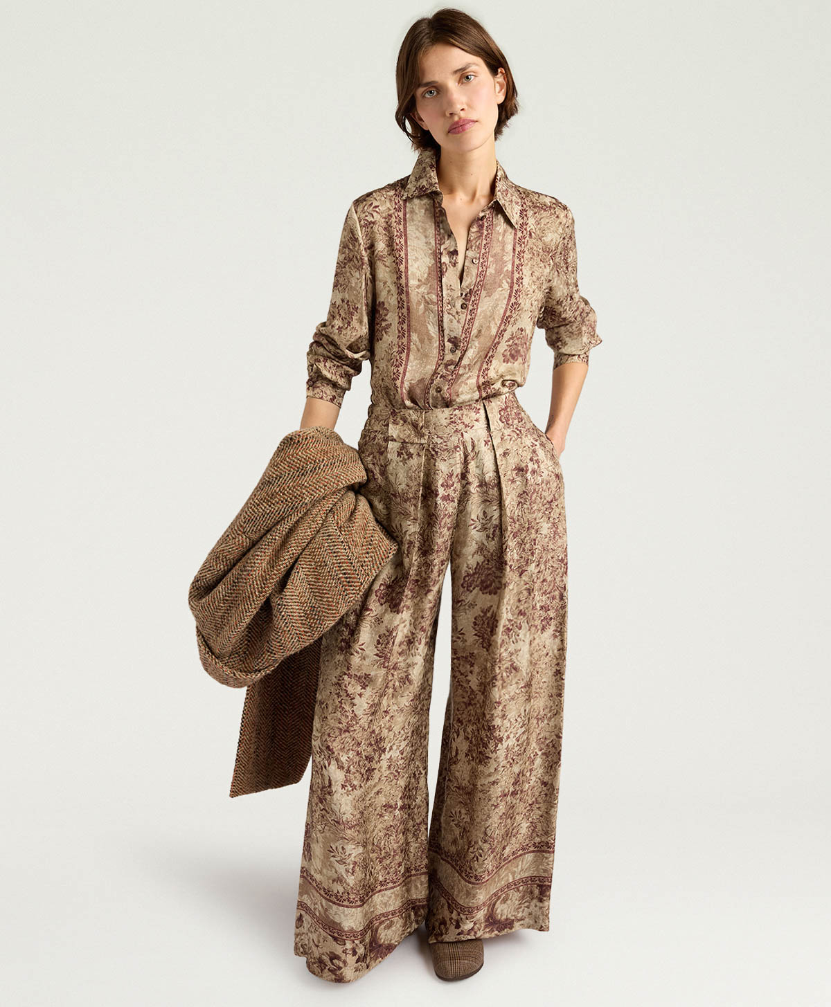 ASPEN PANTS IN PRINTED JACQUARD VISCOSE - BURGUNDY MULTICOLOR - Momonì
