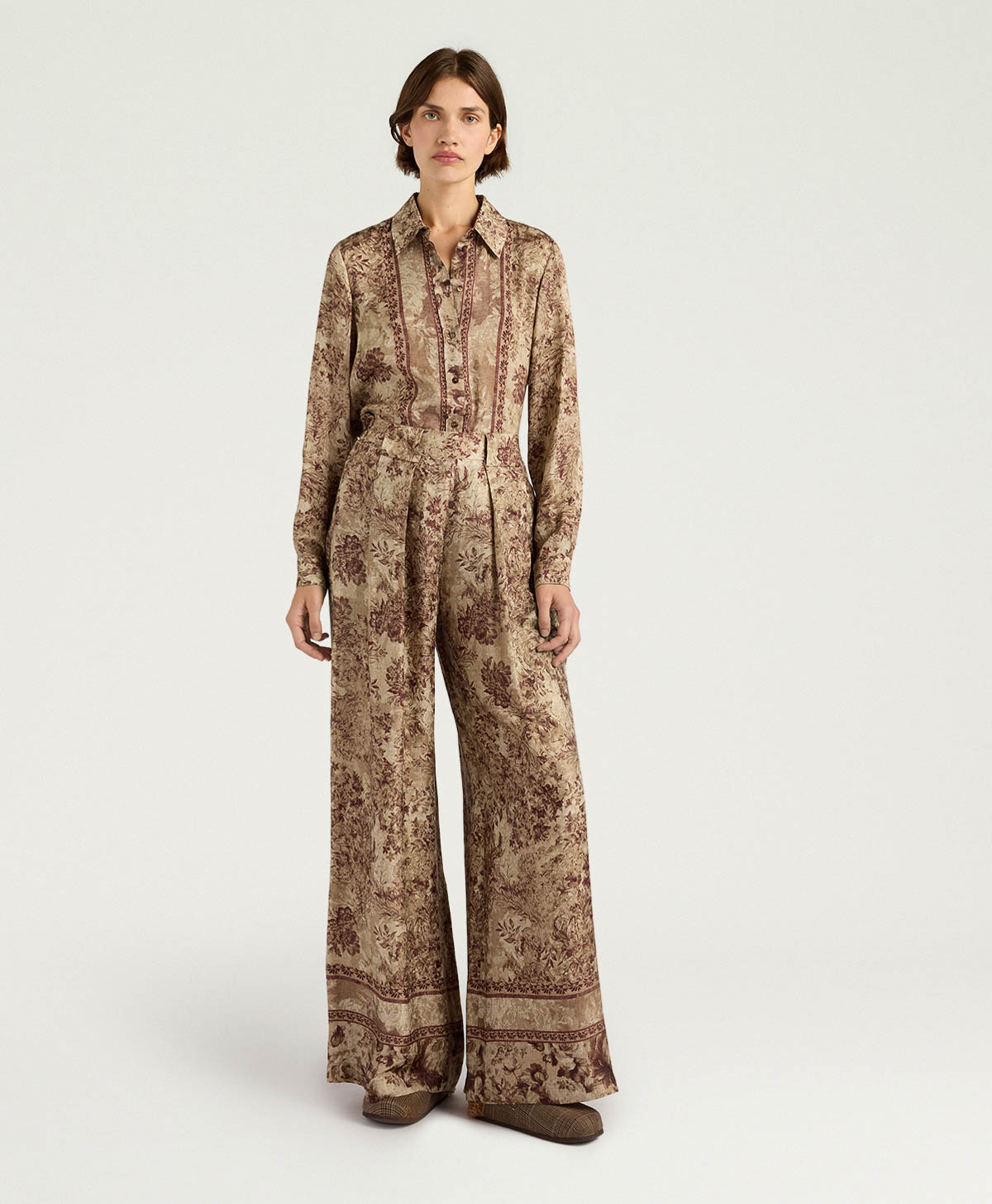 ASPEN PANTS IN PRINTED JACQUARD VISCOSE - BURGUNDY MULTICOLOR - Momonì
