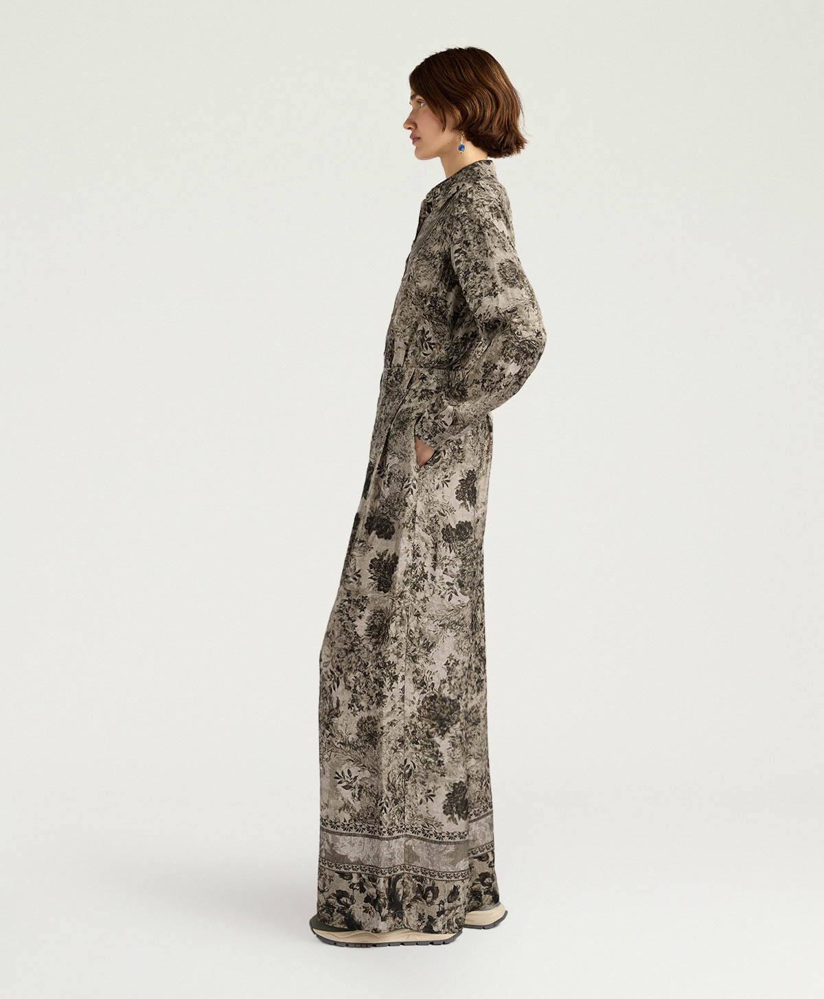 ASPEN PANTS IN PRINTED JACQUARD VISCOSE - DARK GREEN MULTICOLOR - Momonì