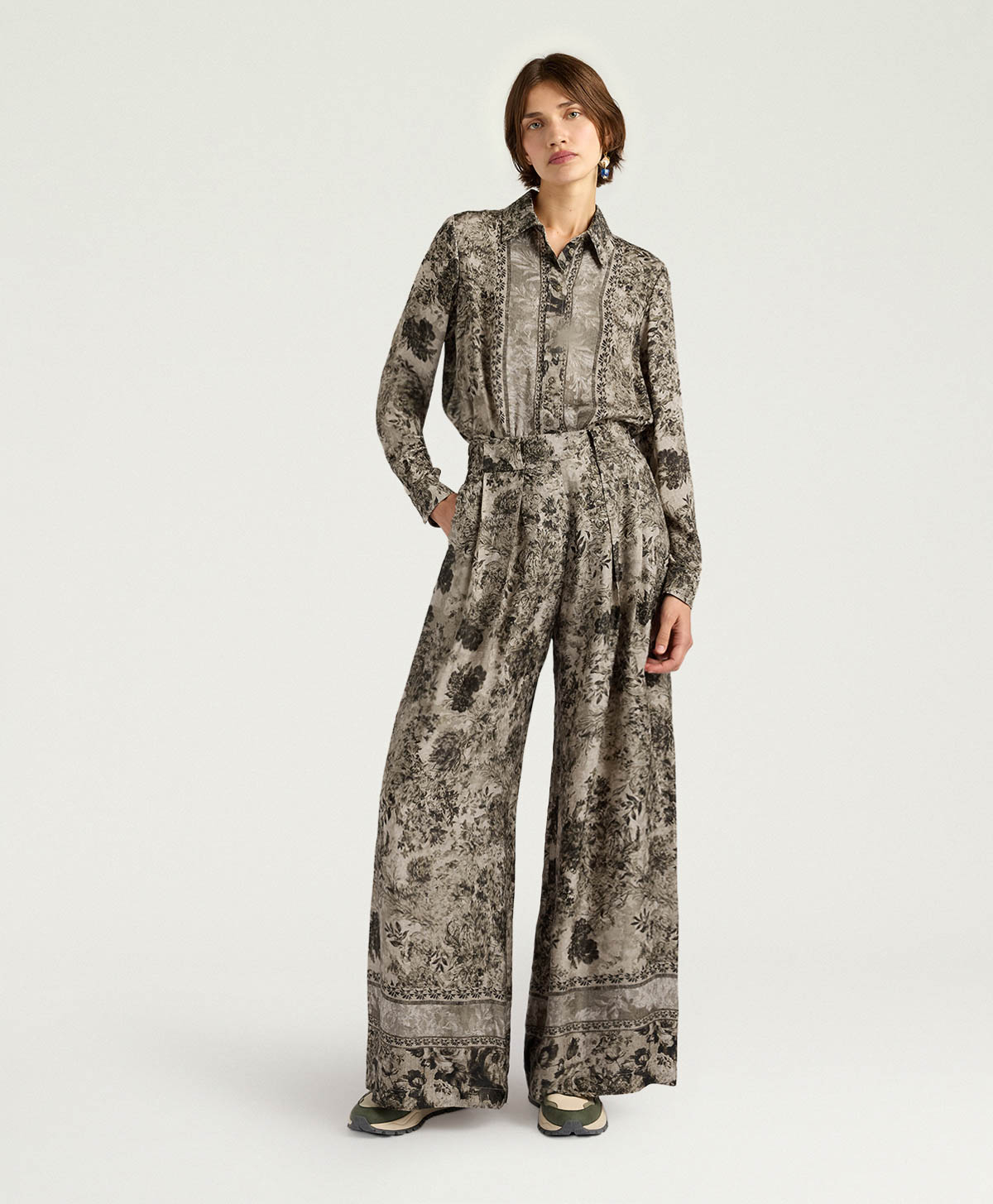 ASPEN PANTS IN PRINTED JACQUARD VISCOSE - DARK GREEN MULTICOLOR - Momonì