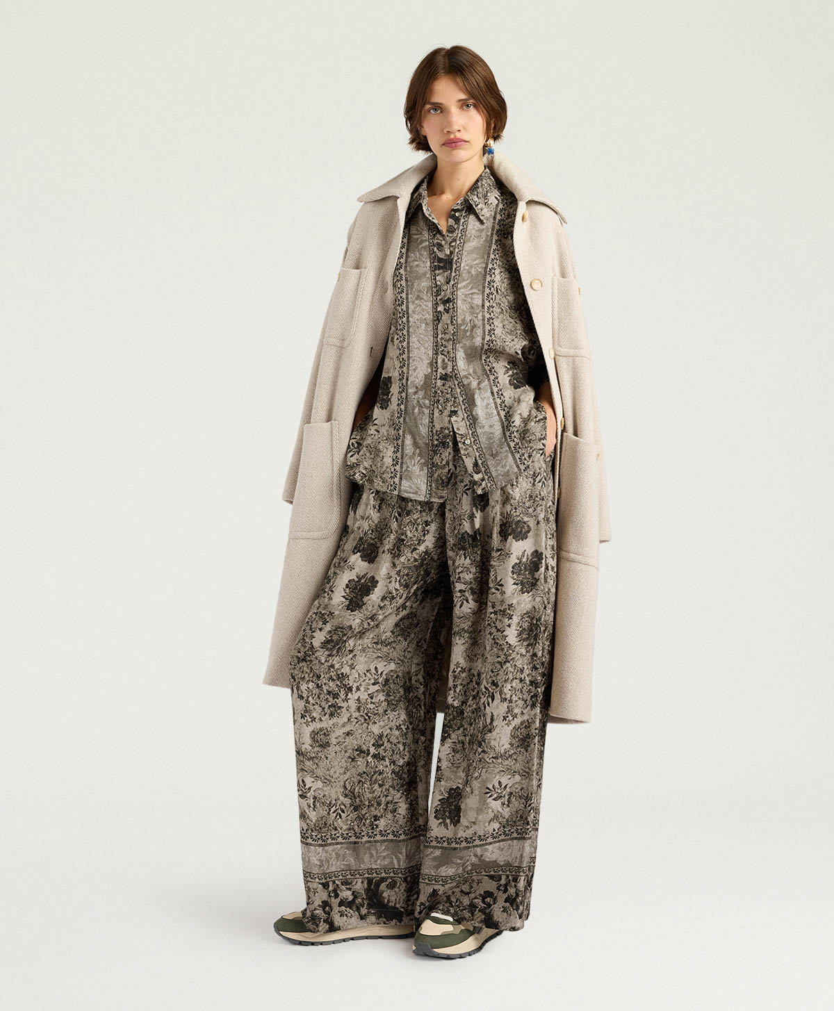 ASPEN PANTS IN PRINTED JACQUARD VISCOSE - DARK GREEN MULTICOLOR - Momonì