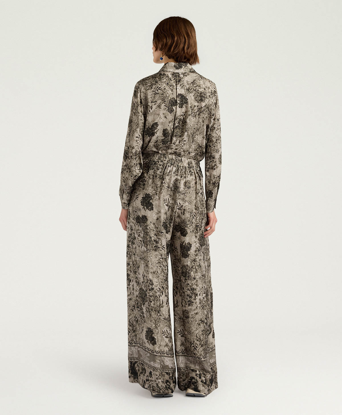 ASPEN PANTS IN PRINTED JACQUARD VISCOSE - DARK GREEN MULTICOLOR - Momonì