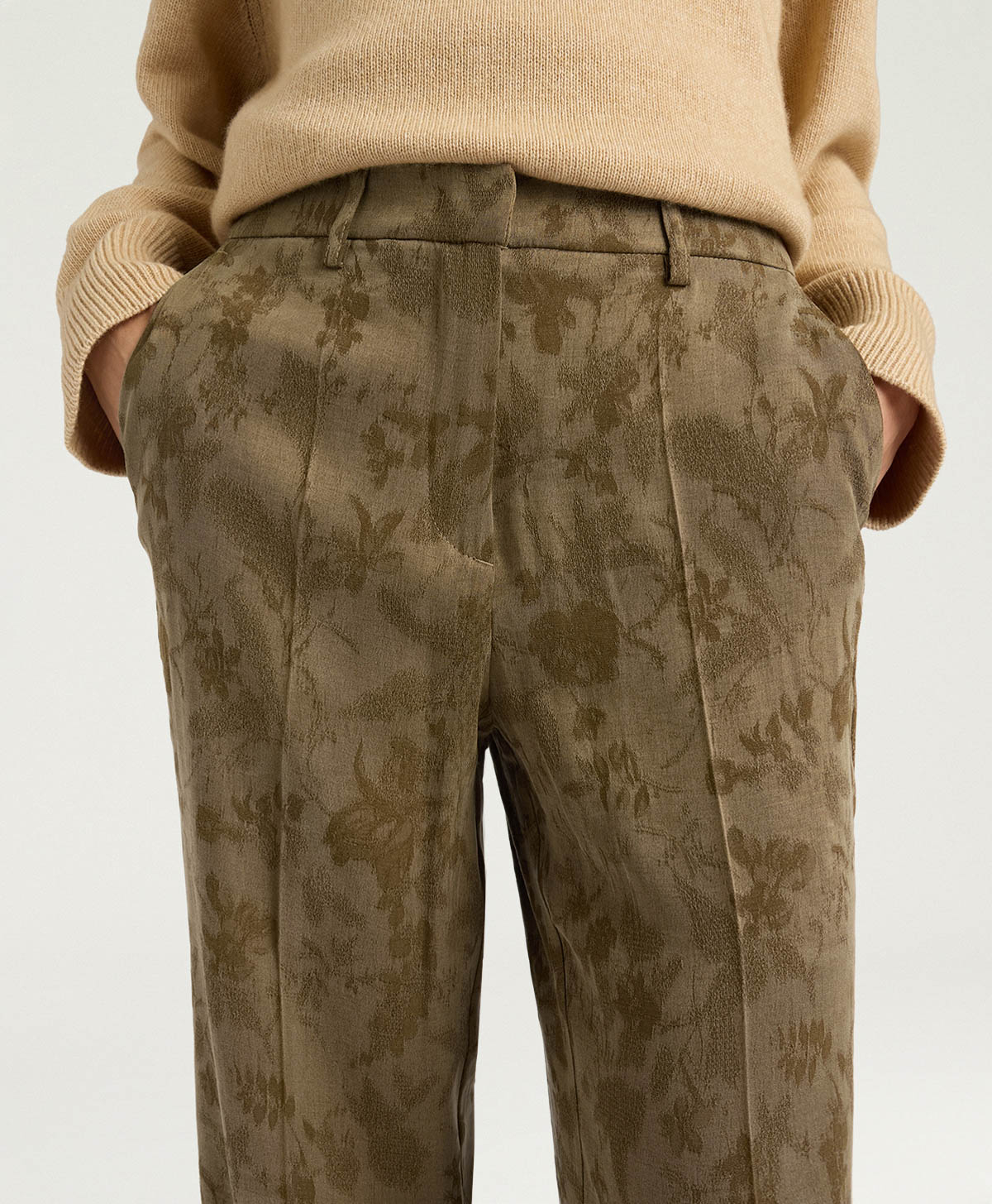 MILTON PANTS IN JACQUARD CUPRO - MILITARY GREEN - Momonì