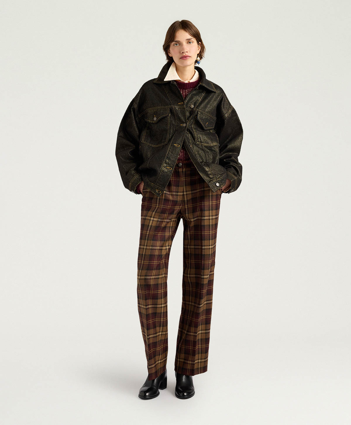 PANTALONI MILTON IN TWILL DI LANA - MULTICOLOR VINACCIA - Momonì