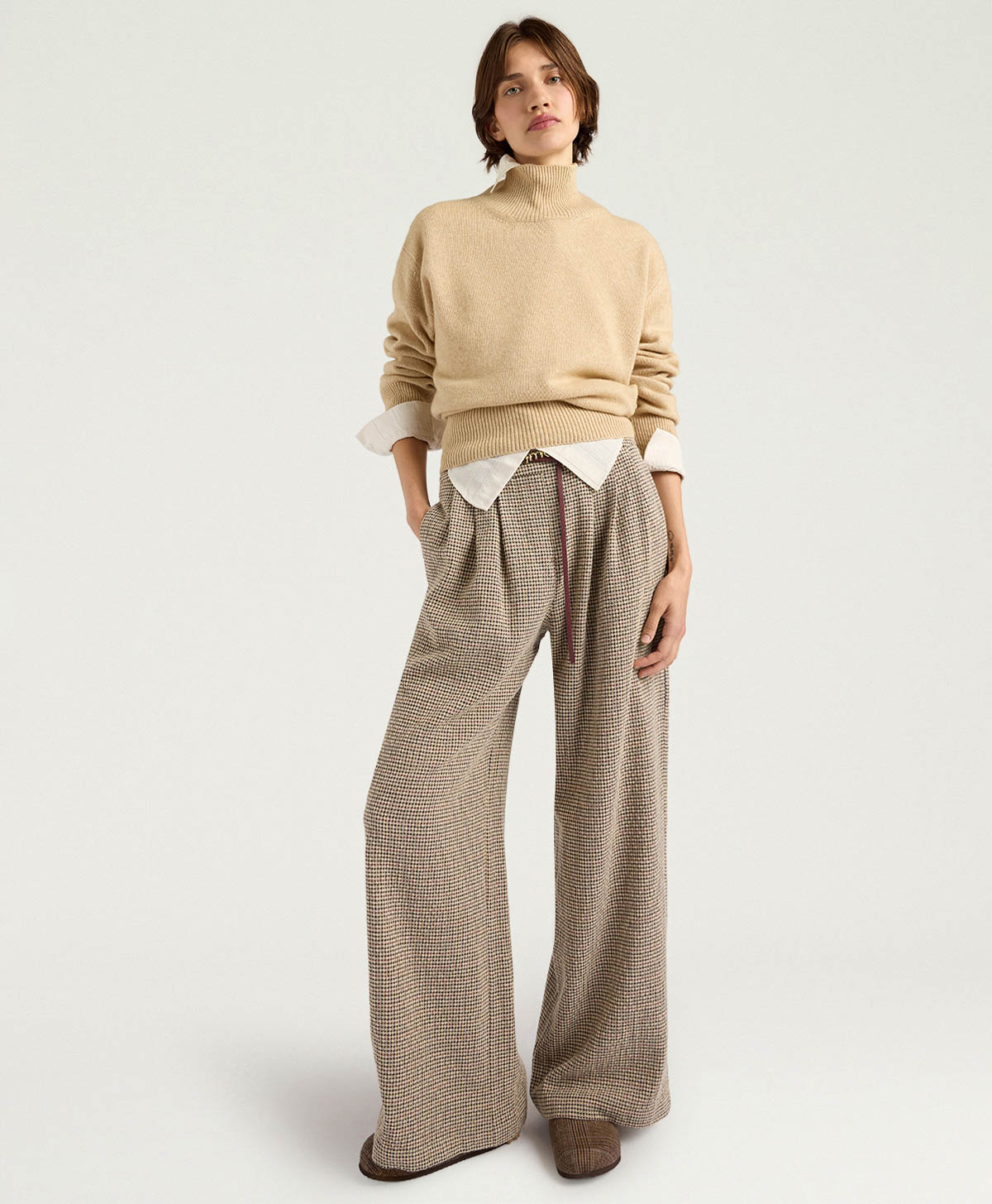 PANTALONI LANZAROTE BIS IN PIED DE POULE - BEIGE - Momonì