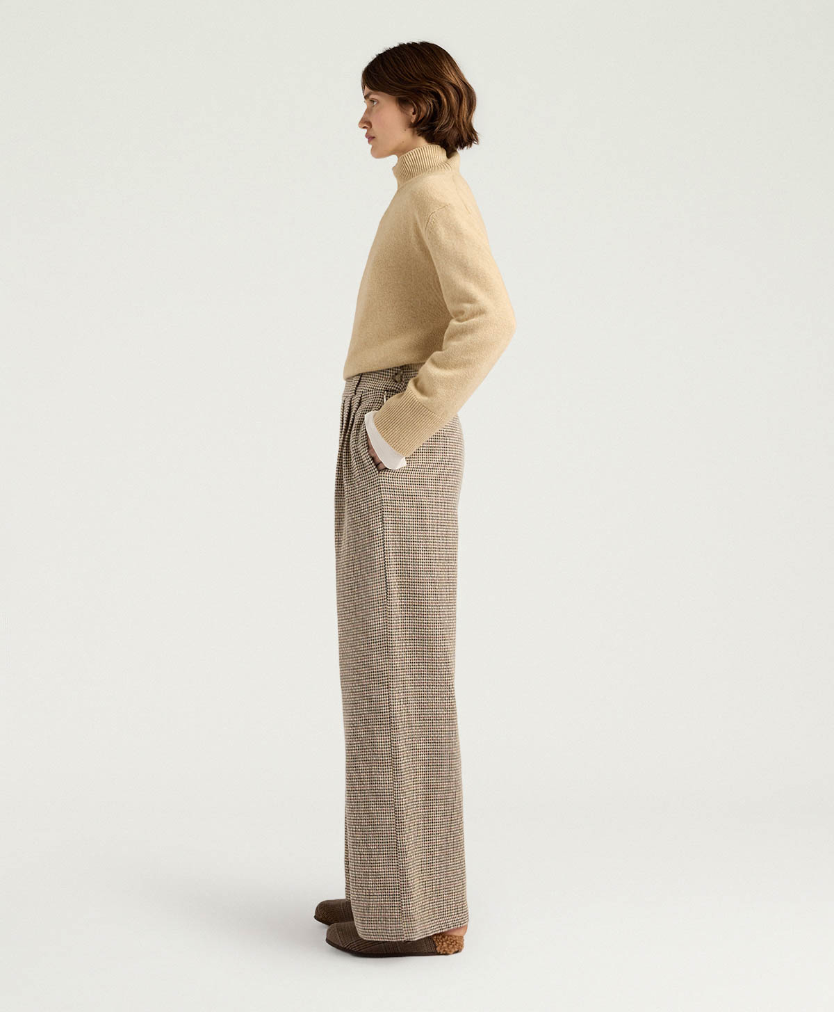 PANTALONI LANZAROTE BIS IN PIED DE POULE - BEIGE - Momonì