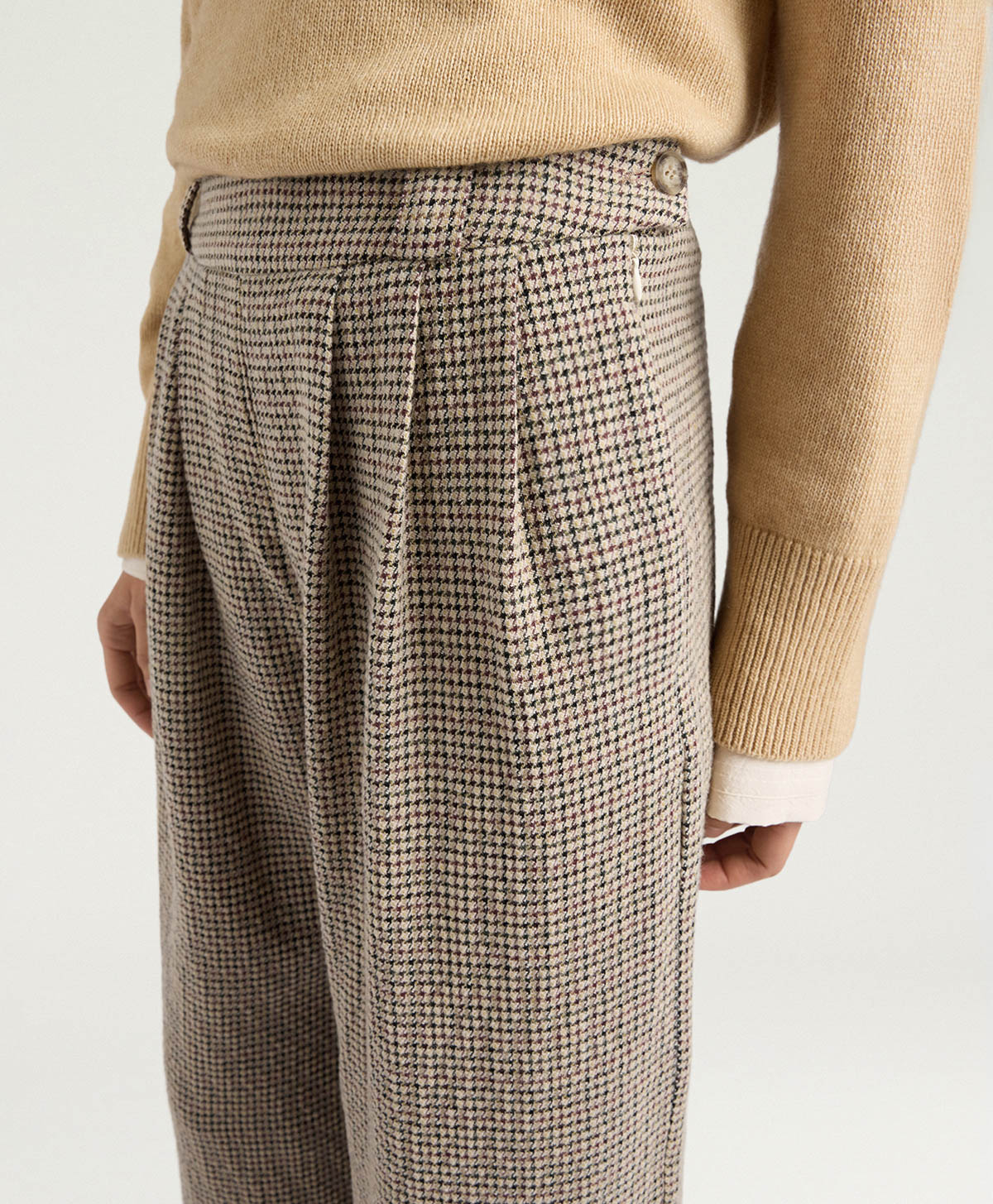 PANTALONI LANZAROTE BIS IN PIED DE POULE - BEIGE - Momonì