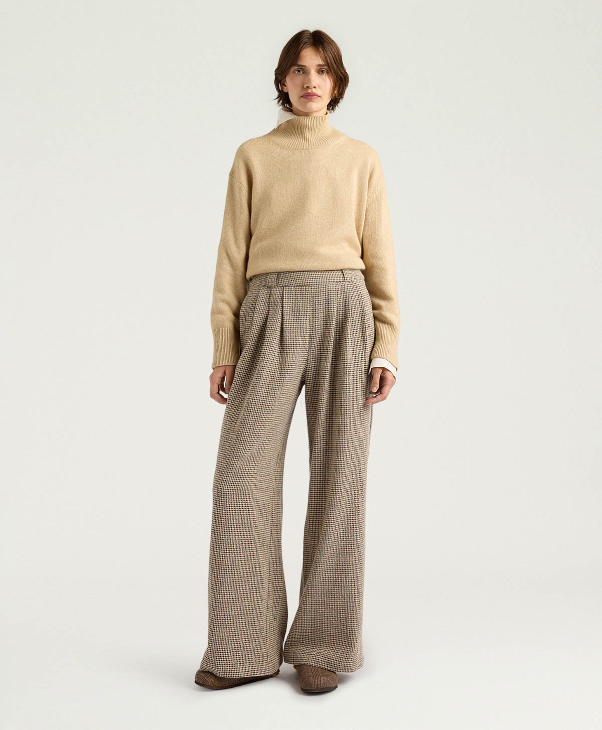 PANTALONI LANZAROTE BIS IN PIED DE POULE - BEIGE - Momonì