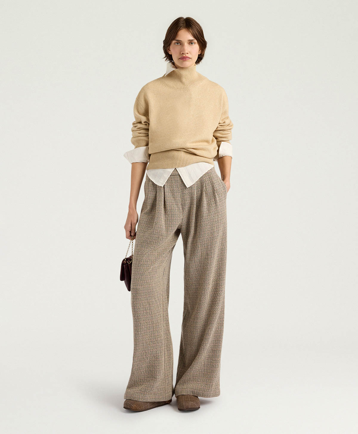LANZAROTE BIS HOUNDSTOOTH CHECK PANTS - BEIGE - Clothing - Momonì