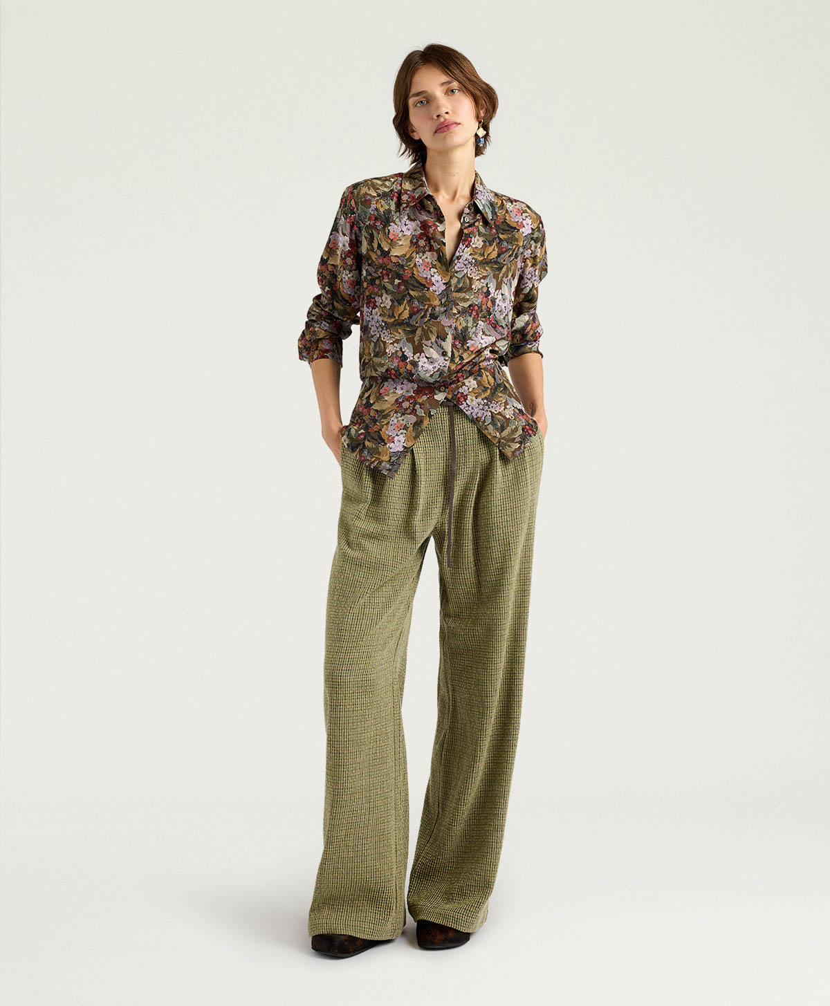 LANZAROTE BIS HOUNDSTOOTH CHECK PANTS - GREEN - Clothing - Momonì