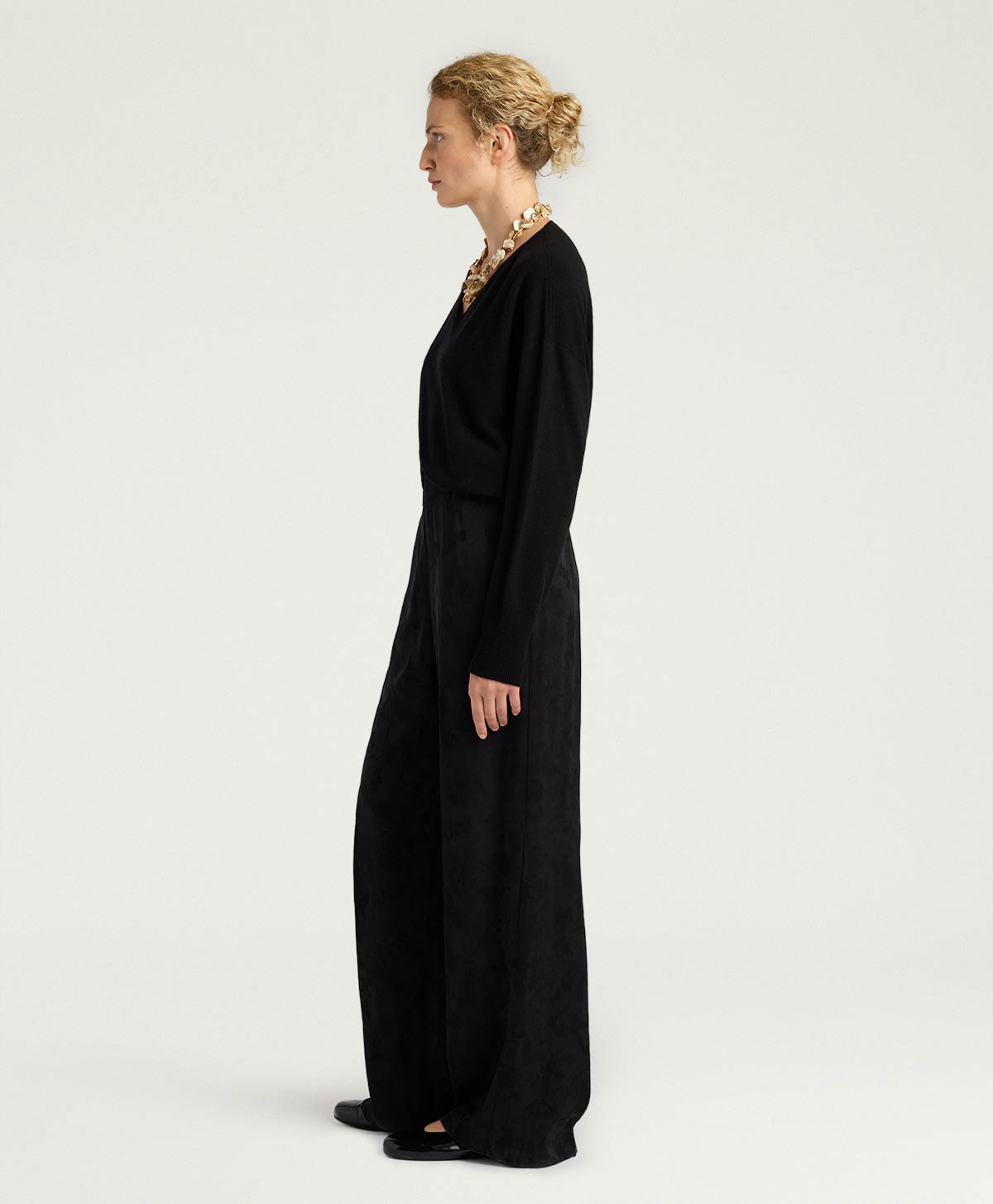 BACCARAT PANTS IN JACQUARD CUPRO - BLACK - Momonì