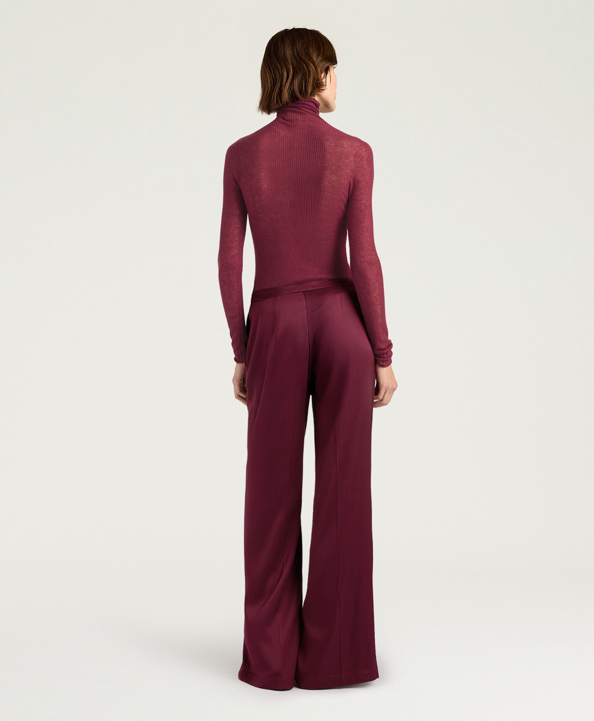 WILDE PANTS IN STRETCH VISCOSE SATIN - WINE RED - Momonì