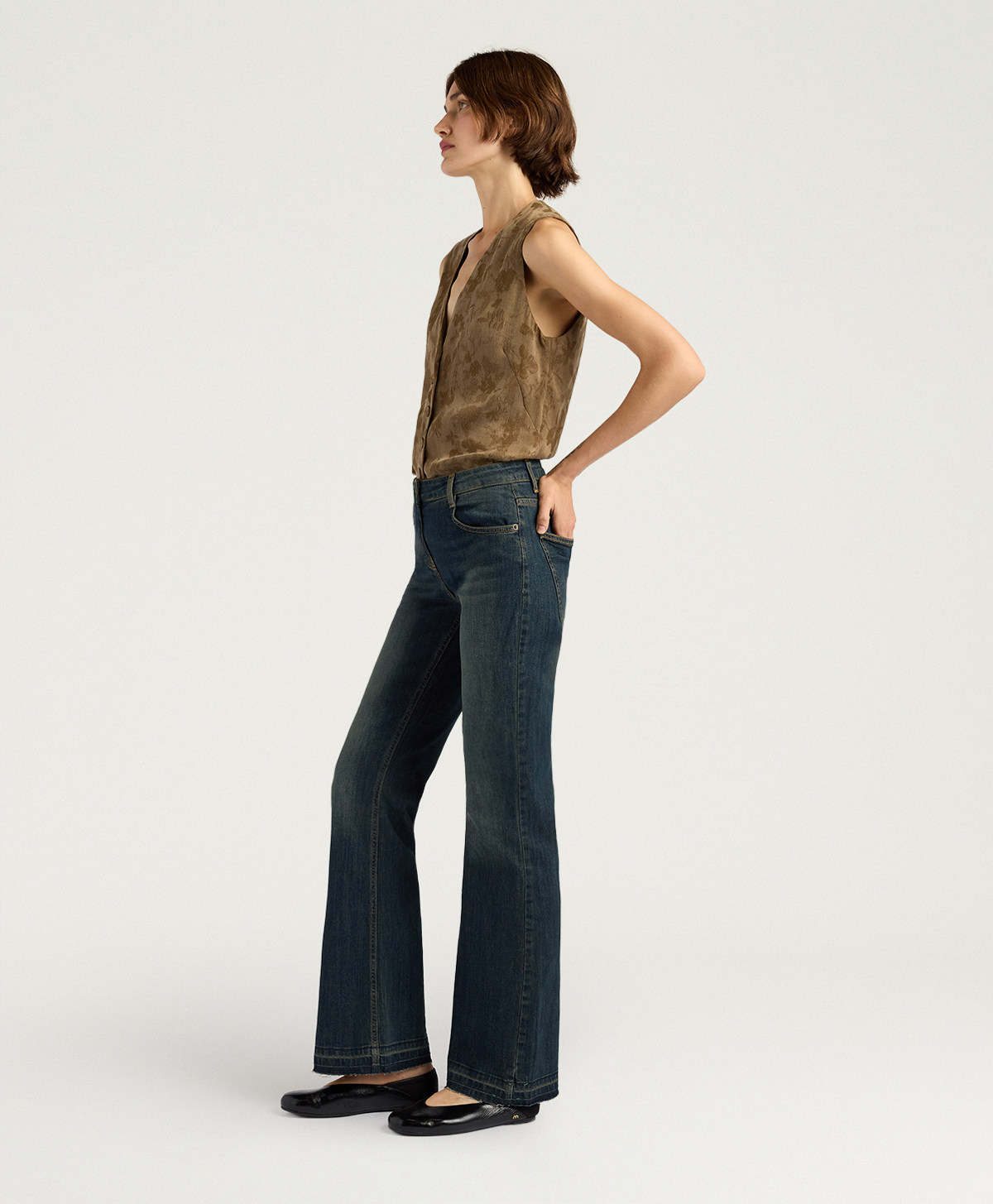 PANTALON CAMDEN EN DENIM STONEWASH SURTEINT 6 OZ - BOUE - Momonì
