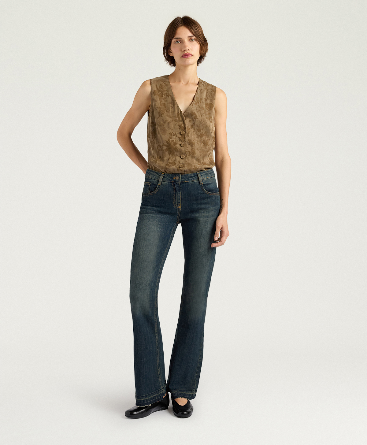 PANTALON CAMDEN EN DENIM STONEWASH SURTEINT 6 OZ - BOUE - Momonì