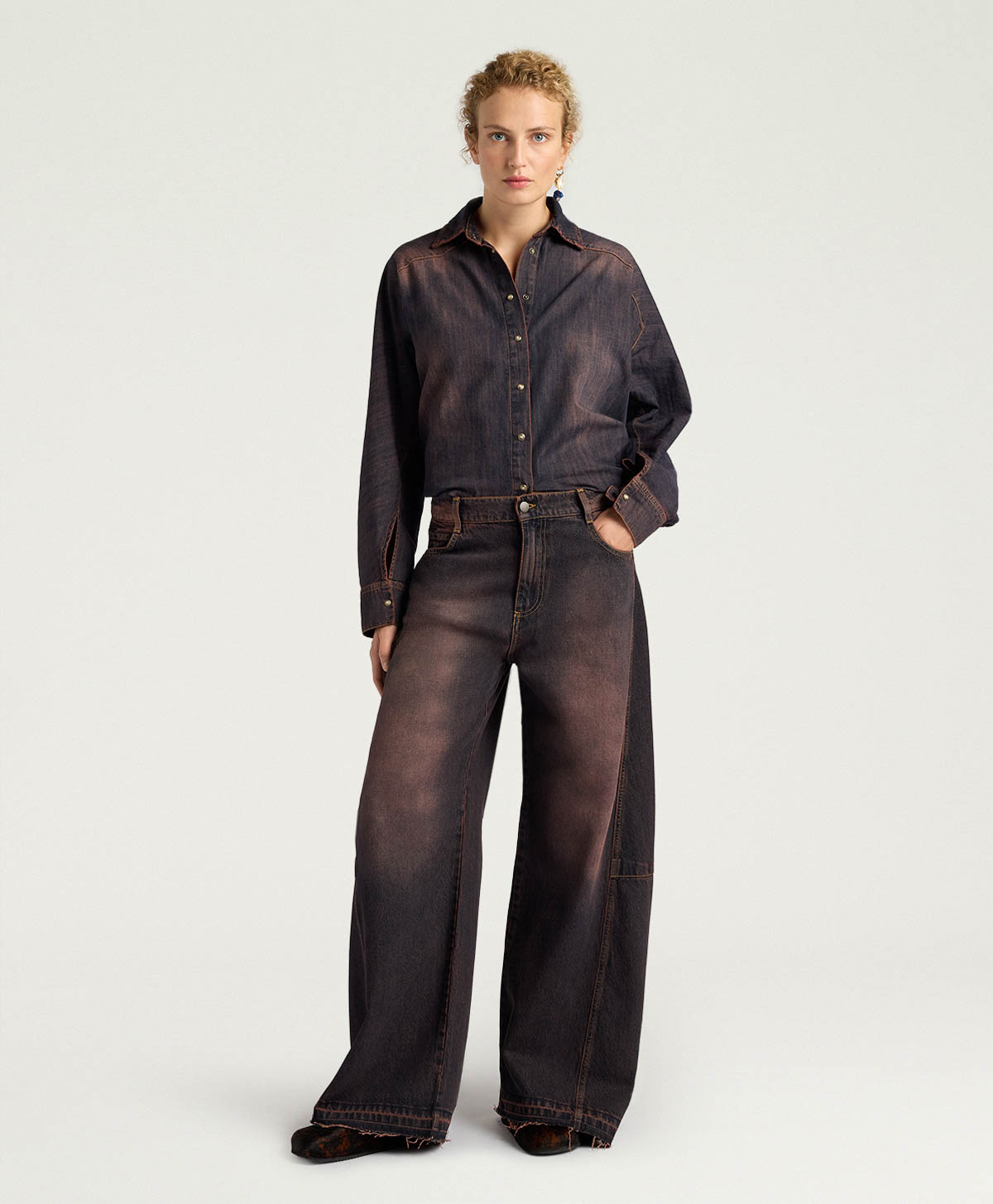 NOTTINGHAM PANTS IN 12 OZ STONE WASHED DENIM - WINE RED - Clothing - Momonì