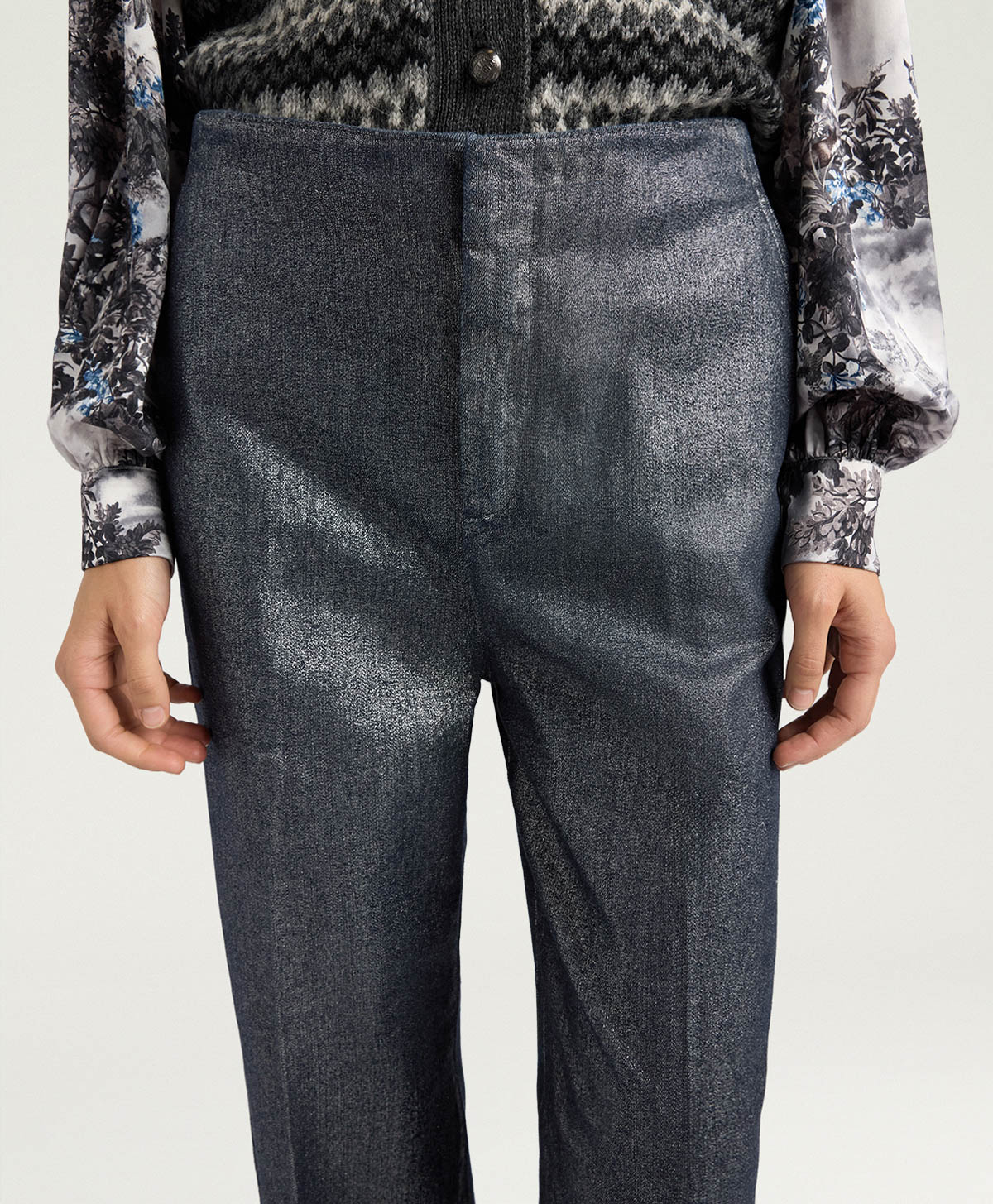EDIMBURGO PANTS IN 10 OZ LAMINATED DENIM - GUNMETAL GRAY - Momonì