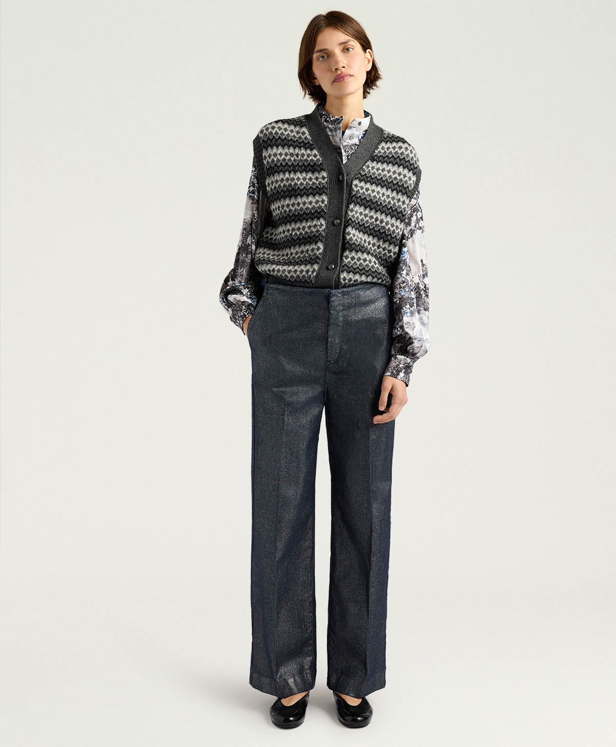 EDIMBURGO PANTS IN 10 OZ LAMINATED DENIM - GUNMETAL GRAY - Momonì