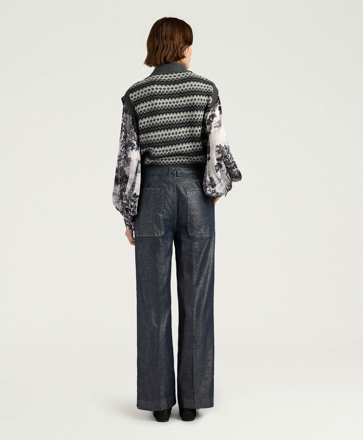 EDIMBURGO PANTS IN 10 OZ LAMINATED DENIM - GUNMETAL GRAY - Momonì