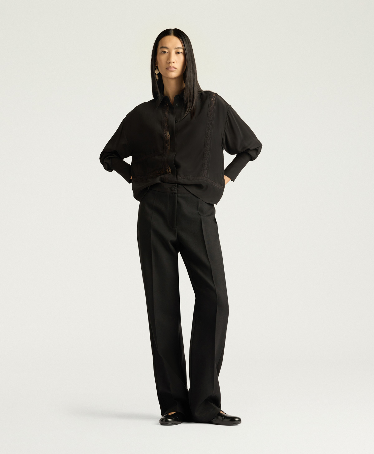 PANTALON BENJAMIN EN CHEVRON DE LAINE UNI - NOIR - Momonì
