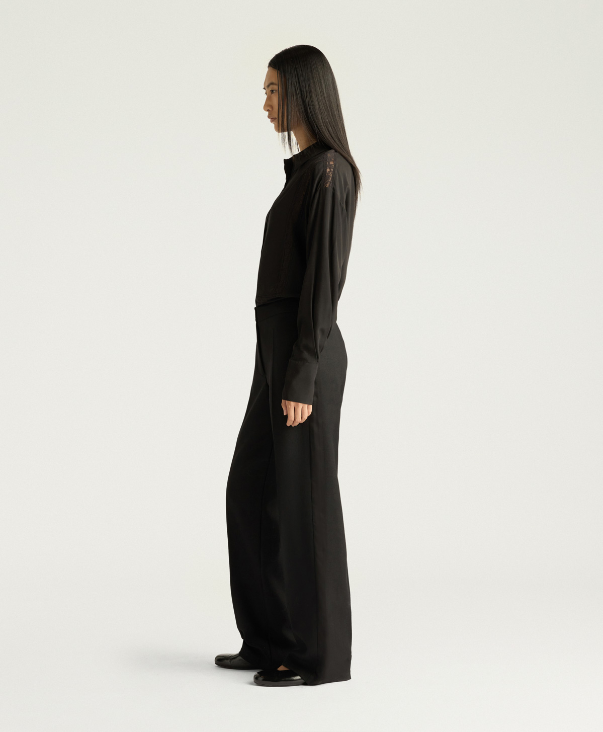 PANTALON BENJAMIN EN CHEVRON DE LAINE UNI - NOIR - Momonì